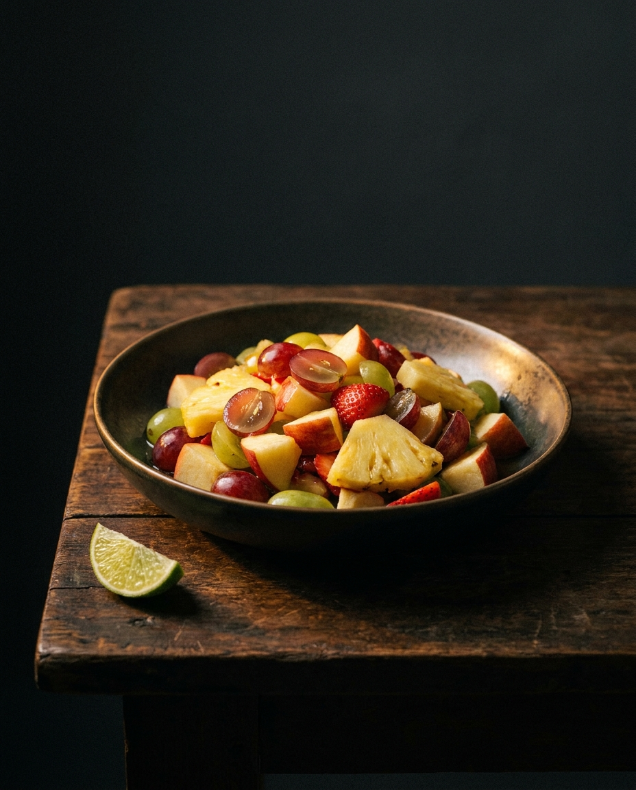 Thai fruit salad with apple, grape, pineapple and strawberry