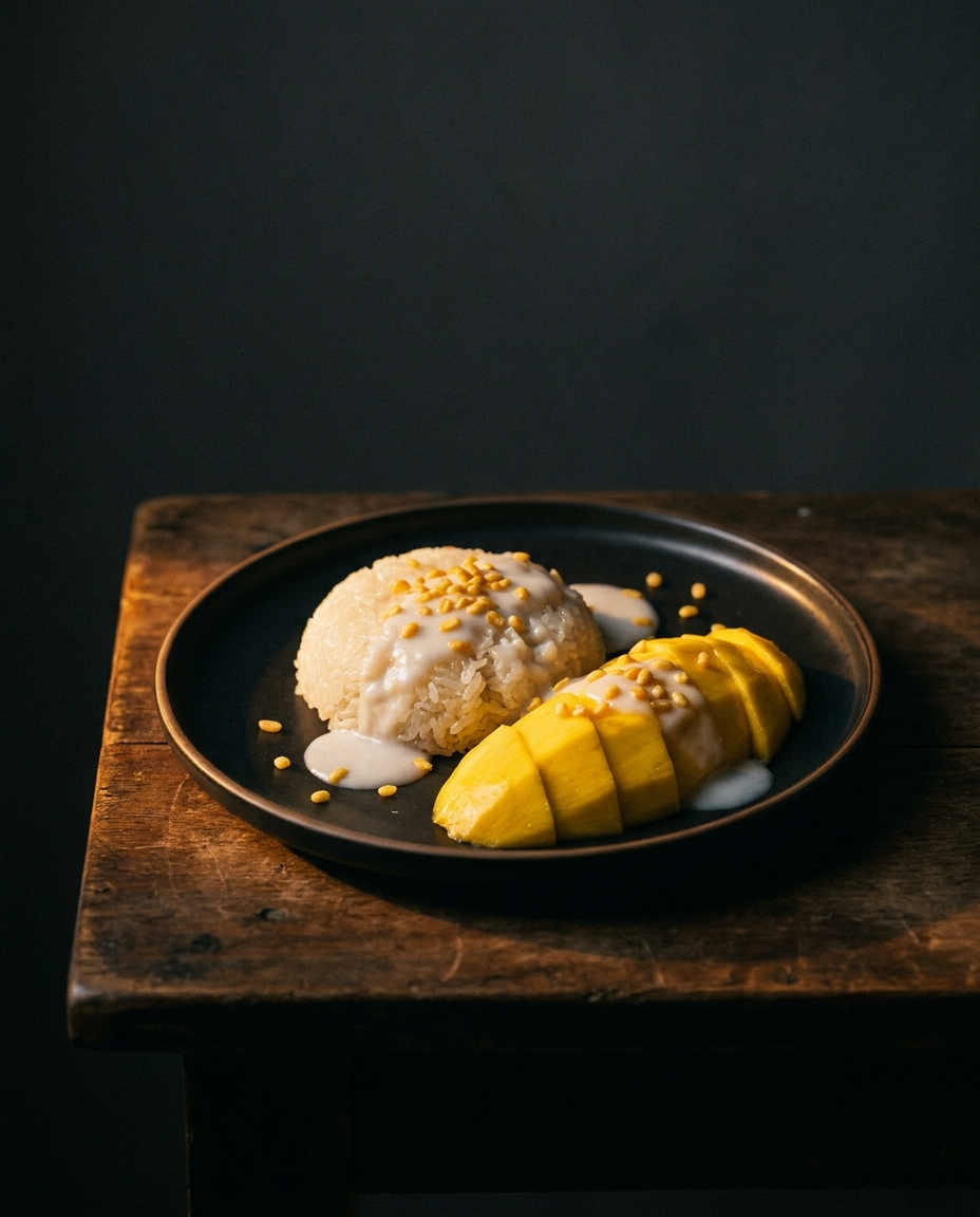 Mango sticky rice with coconut cream