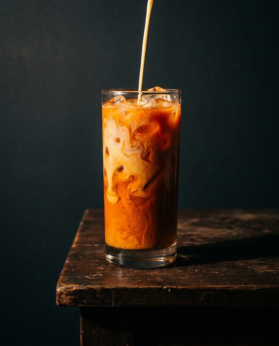 Thai iced milk tea in a tall glass